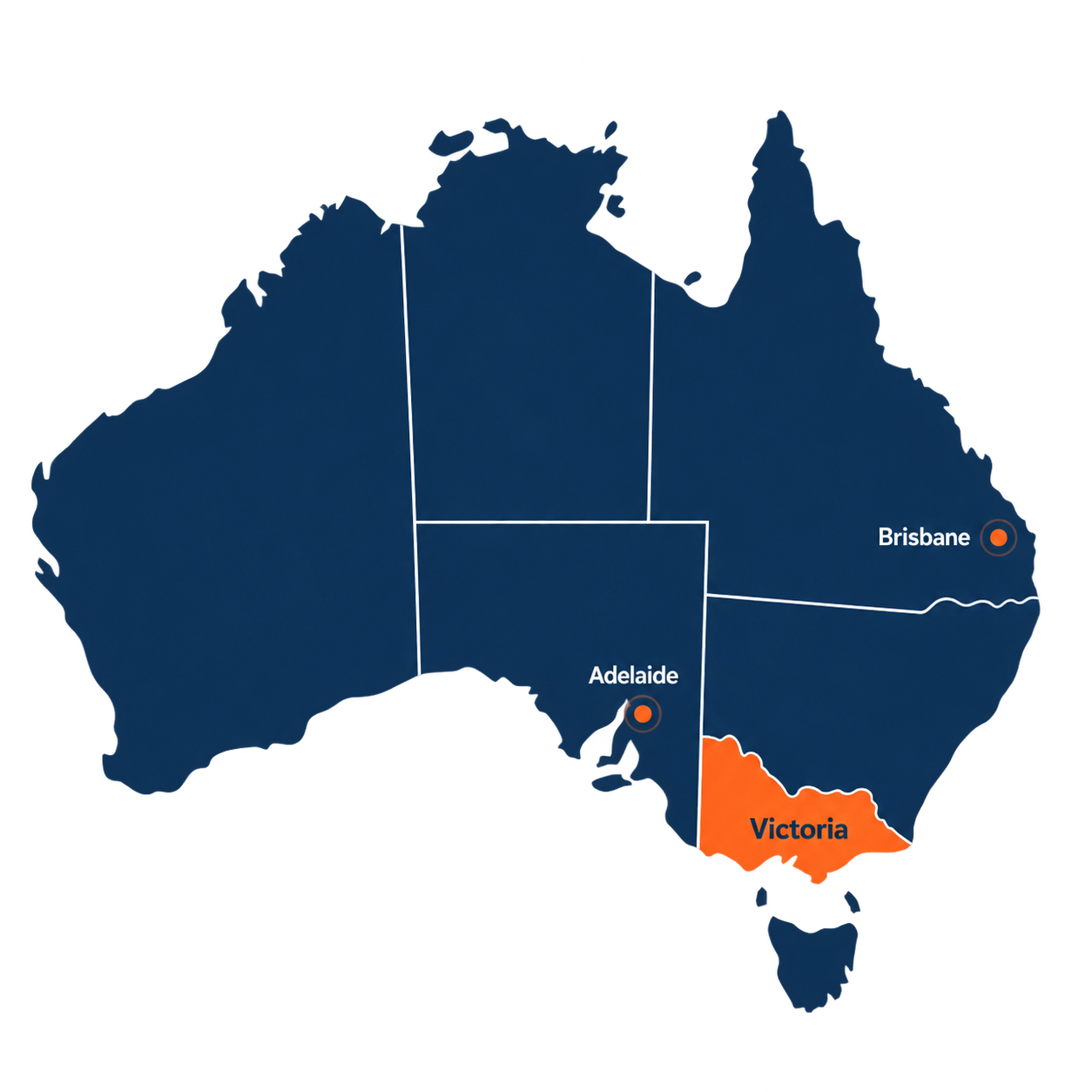 Map of Australia highlighting Victoria service areas