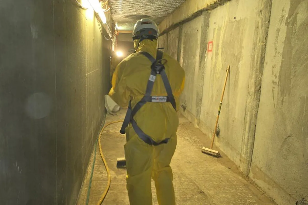 Concrete corridor with monitoring equipment in place