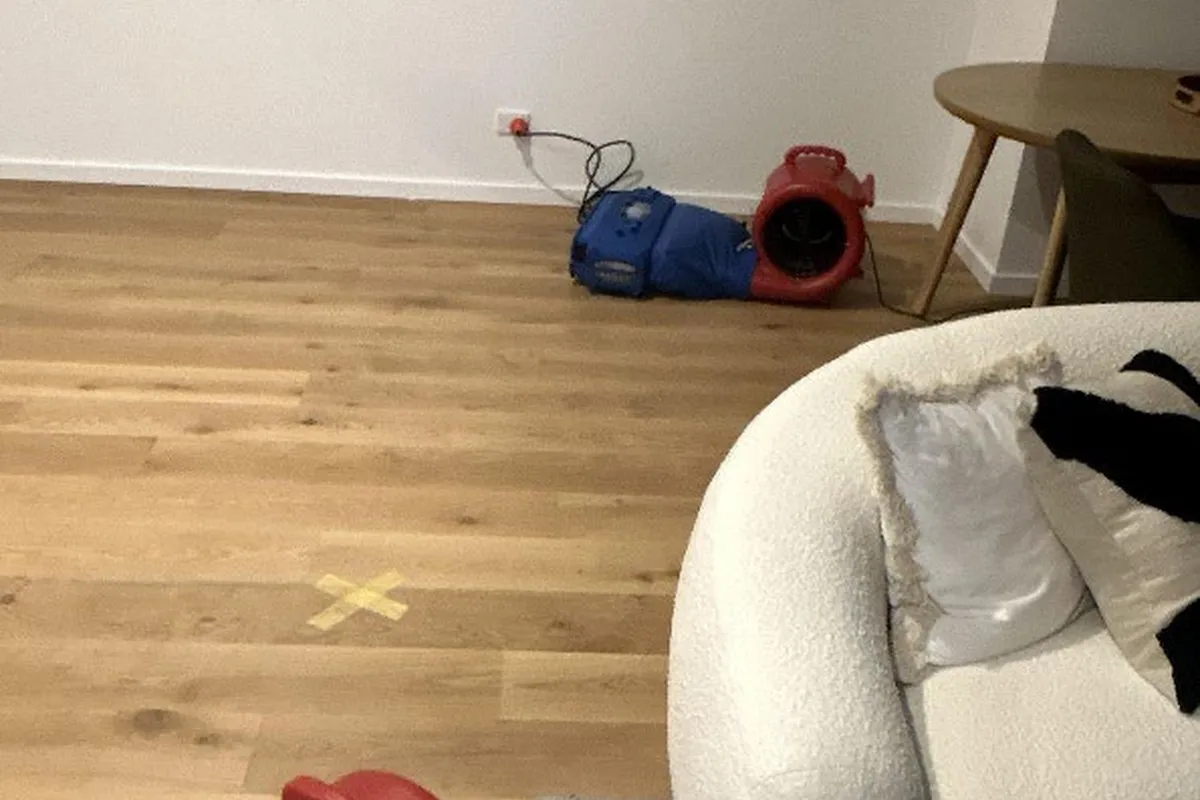 Air mover drying an affected apartment living area
