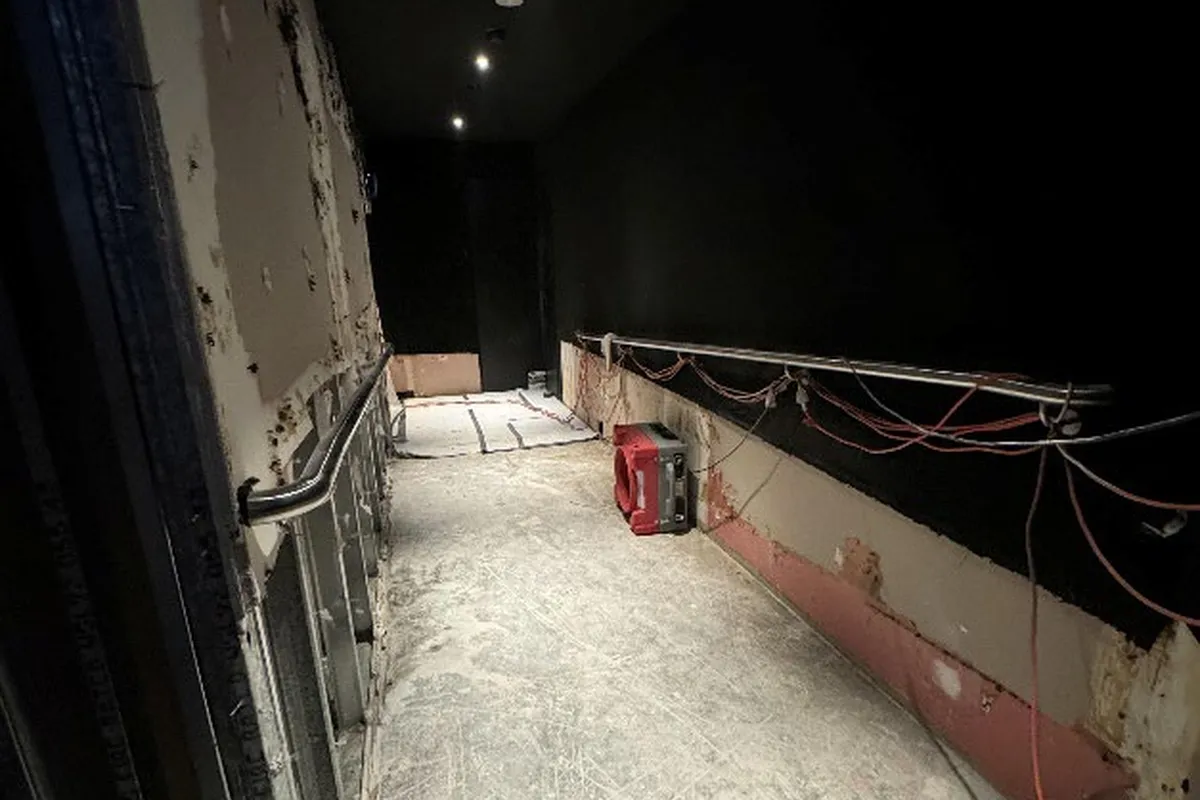 Strip-out progress inside the auditorium